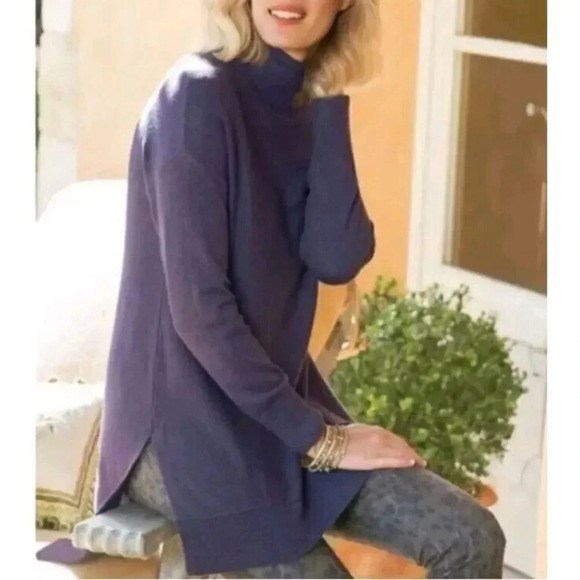 Soft Surrounding Women Grayish Blue Turtleneck Stretch Pullover Sweater Size 2X - Picture 1 of 9